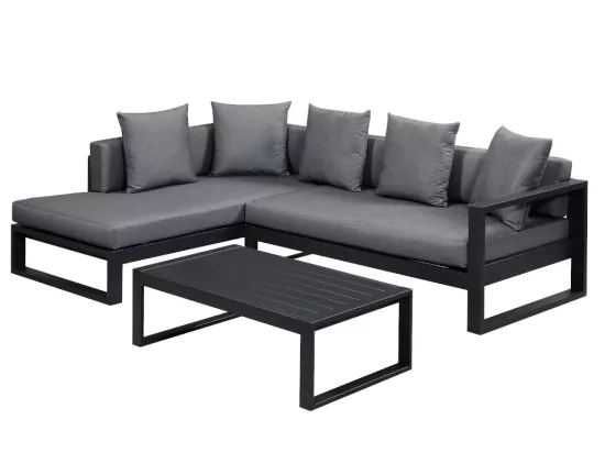 Salon d'angle de jardin en aluminium : un canapé d'angle et une table basse - Anthracite - MOLOKAI de MYLIA