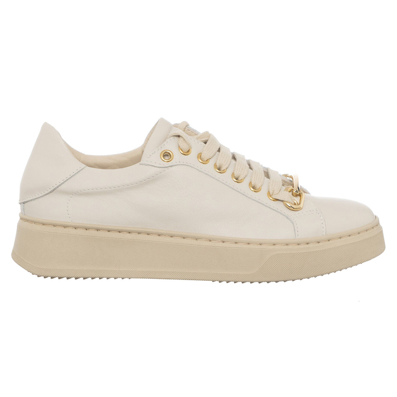 Loretta Pettinari Sneakers en Cuir Grega écru/beige