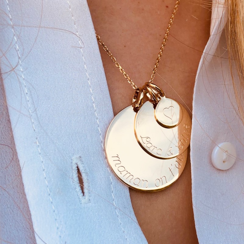 Collier trois médailles plaqué or 3 microns - Personnalisable