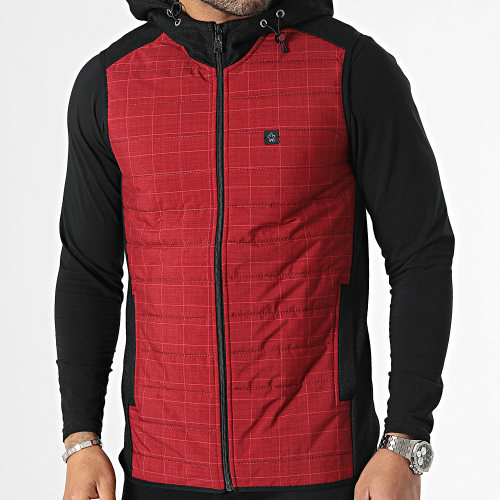 Veste Zippée Capuche Sans Manches Rouge Noir