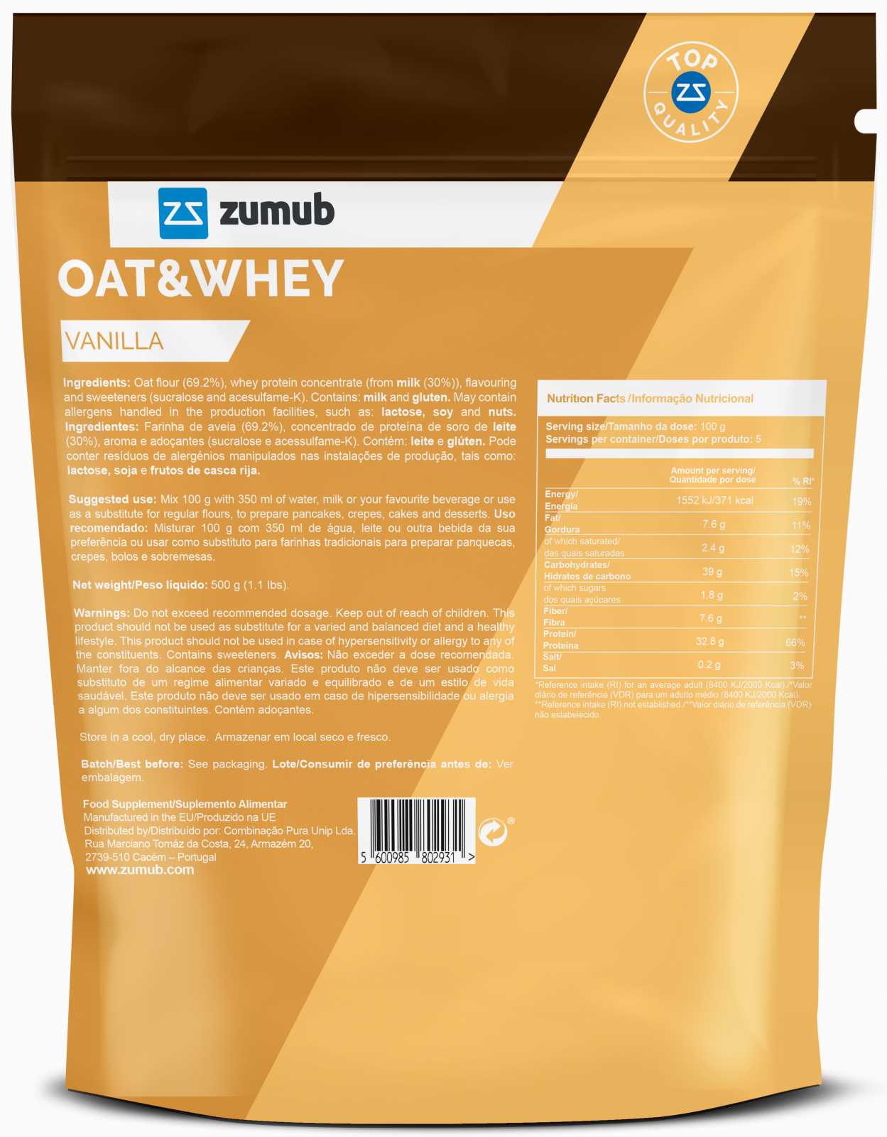 Zumub Aveia e Soro de Leite 500g