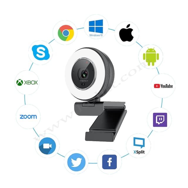 NÖRDIC 2K 30fps 4MP webcam med ringlys 5X zoom 1/2,8 CMOS-sensor