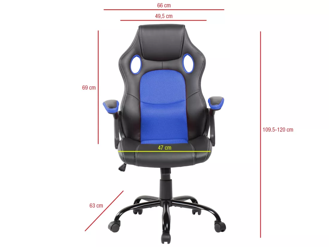 Fauteuil Gamer Siège Noir Bleu Nylon Simili-cuir 120x66x63