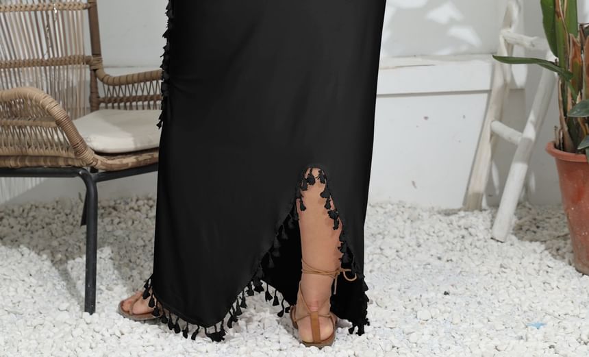 Pinkkus - Spaghettibandjes V-hals Effen Maxi Cover-Up Jurk