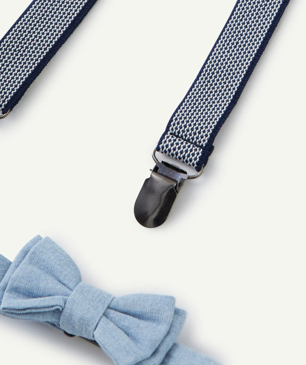 SET BRETELLES ET NOEUD BÉBÉ GARÇON MARINE ET EFFET DENIM CLAIR