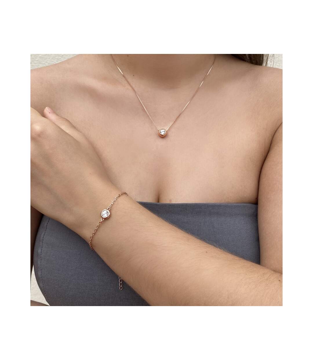 Parure Birth Moon - Or Rosé et Cristal