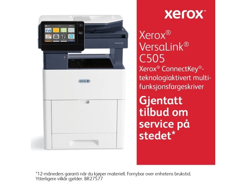 Xerox VersaLink C505/X - Multifunktionsprinter - farve - LED - 216 x 356 mm (original) - A4/Legal (medie) - op til 43 spm (kopiering) - op til 43 spm (udskriver) - 700 ark - 33.6 Kbps - Gigabit LAN, USB vært, NFC, USB 3.0 - Sold