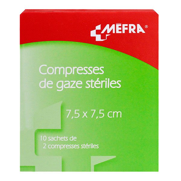 Mefra compresses gaze stériles premiers soins 7,5cm x 7,5cm (10x2 compresses)