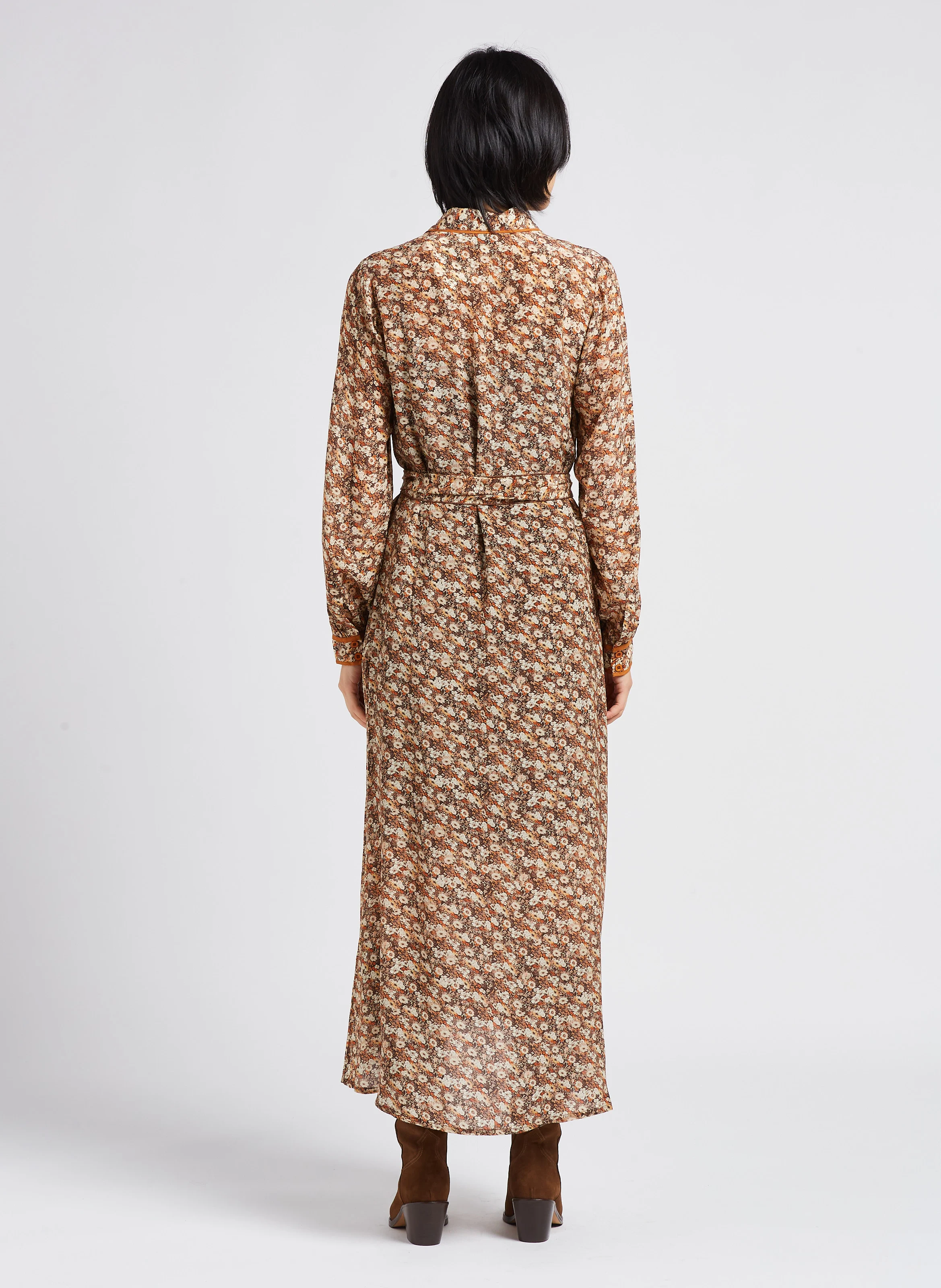 EMY - Robe longue col classique imprimée | Orange