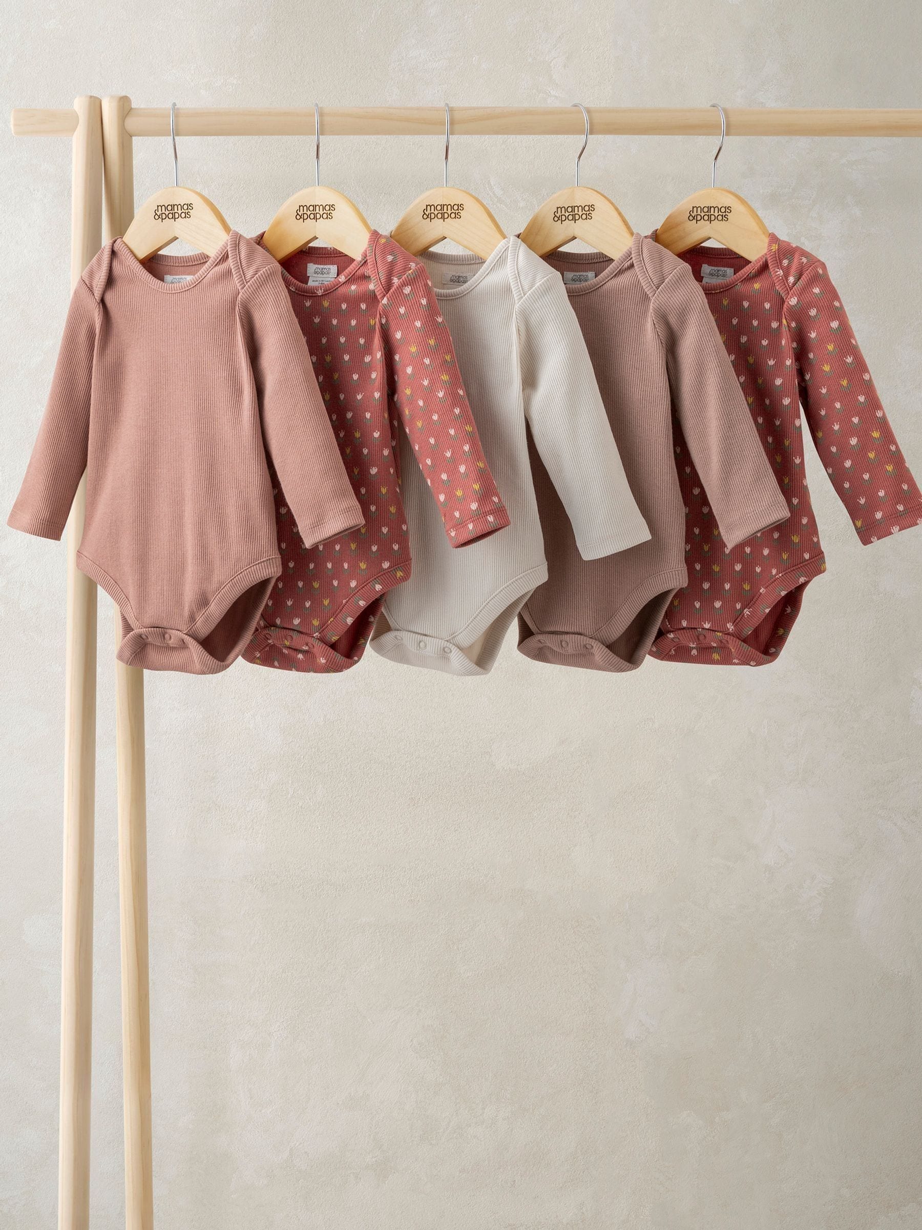 Mamas & Papas Woodblock Long Sleeve Bodysuits Pack of 5