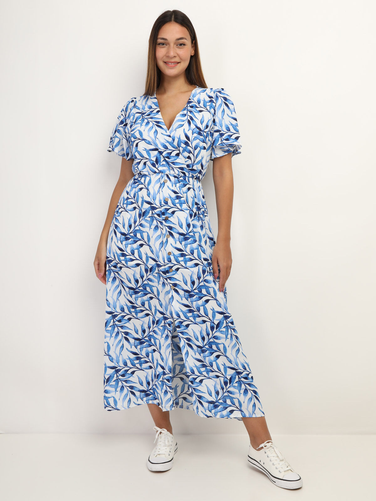 Robe cache cœur à motif feuilles- Bleu