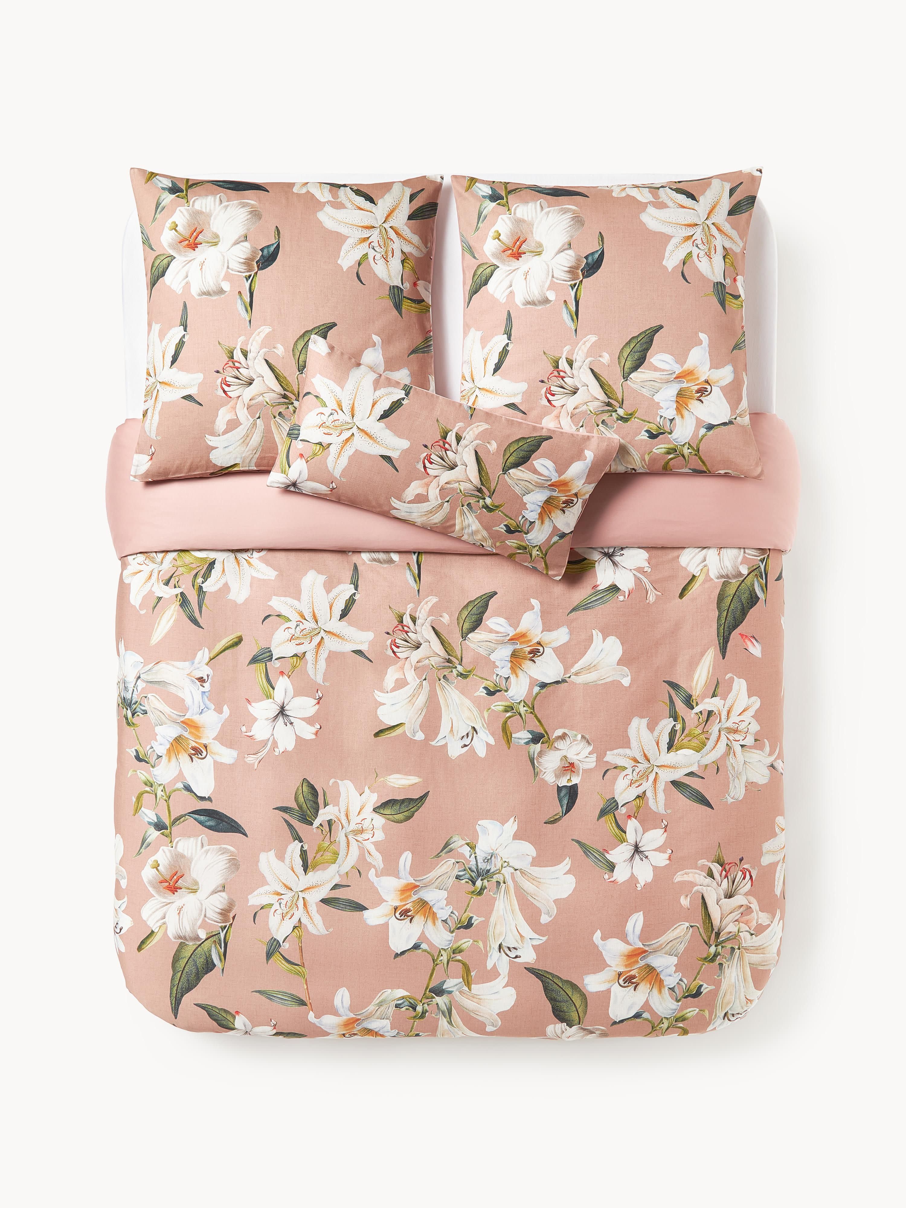 Katoensatijnen dekbedovertrek Flori met bloemenprint