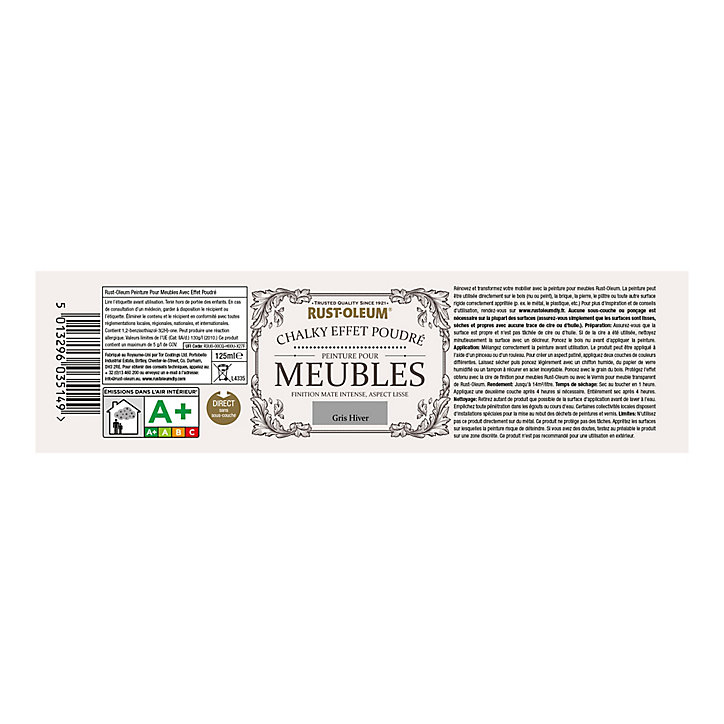 Peinture pour meubles Rust-Oleum gris hiver effet poudré mat intense 125ml