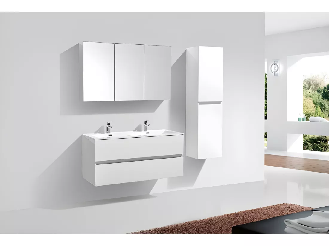 Meuble salle de bain design double vasque SIENA largeur 120 cm blanc laqué
