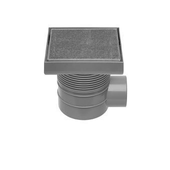 Easy Drain Aqua Quattro Tegel vloerput m. ABS afwerkdeel/RVS betegelbaar rooster en zijuitlaat 15x15cm inbouwdiepte 86-119mm m. waterslot 50 tot 25mm
