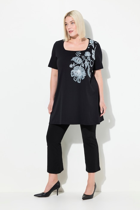 Longshirt, A-Linie, Blumendruck ab der Schulter