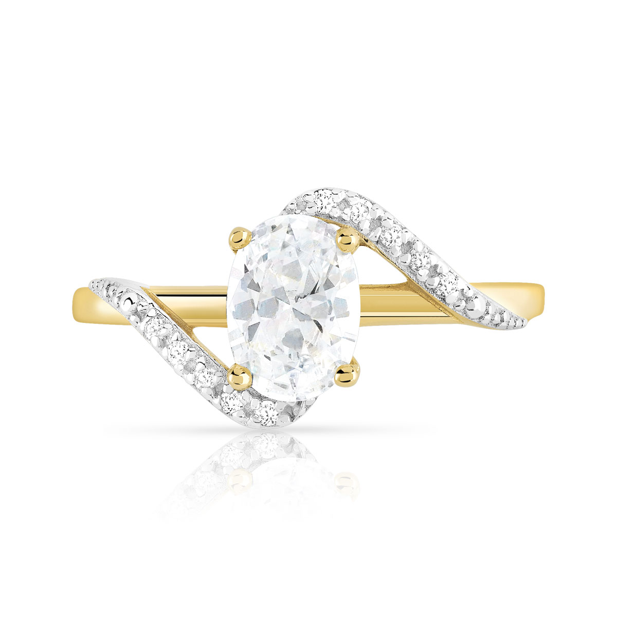 Bague or 375 2 tons zirconias ovale