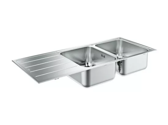 Evier à encastrer 2 bacs GROHE K500 quickfix réversible avec vidage auto