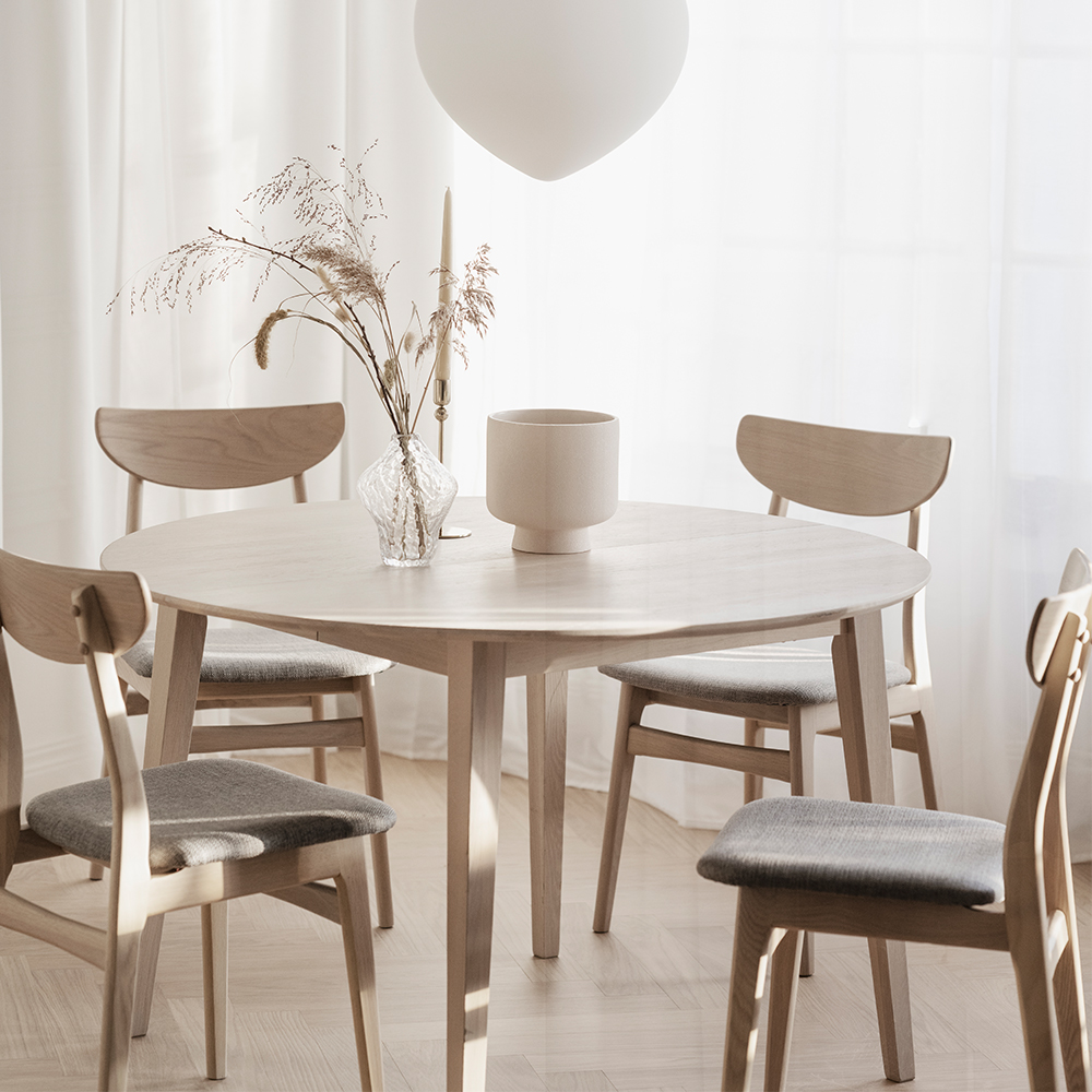 Eettafel Filippa rond Whitewash verlengbaar 170 x 105 cm