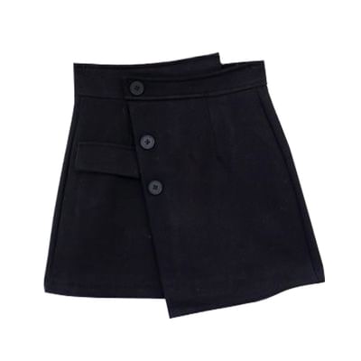 Tangihouse - Effen overhemd / geruit vest / asymmetrische A-lijn minirok