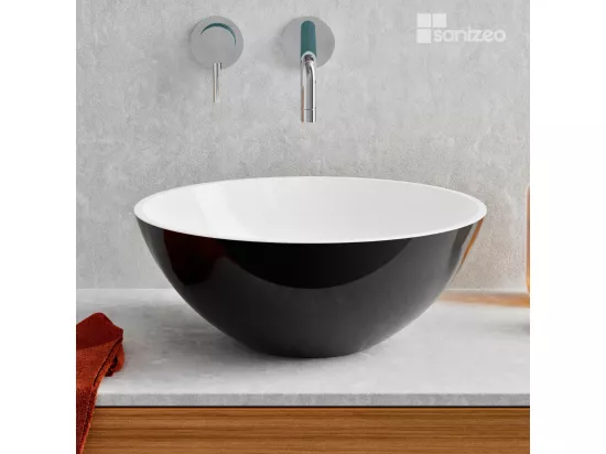 Vasque à poser VIDAR - 75% Minéral Noir/Blanc Brillant Ronde 38cm*H15cm - LAVABERG