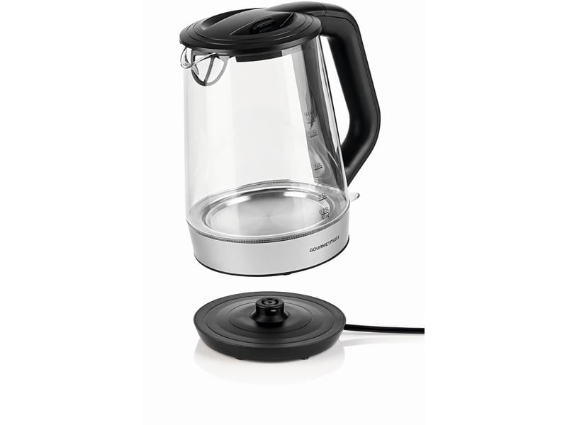 GOURMETmaxx Wasserkocher 1.7 l, Schwarz/Transparent Glas-Wasserkocher