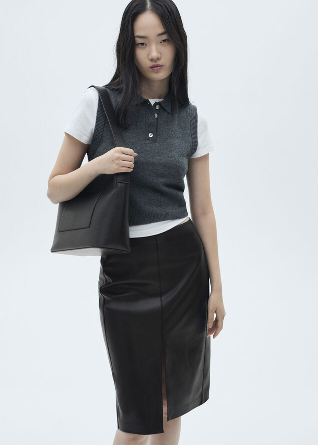 MANGO Faux-leather pencil skirt Black