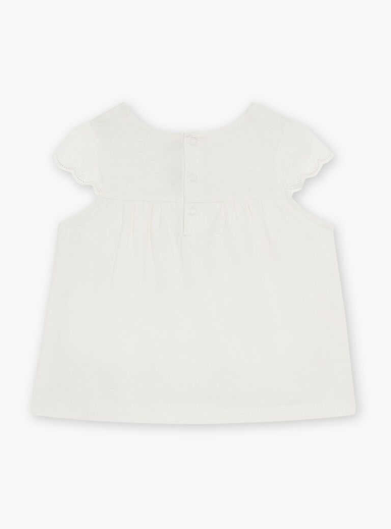 T-shirt en jersey écru à broderies fleuries