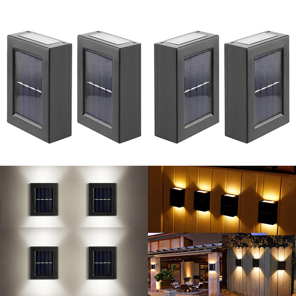 (4er Set) LED Solar Lampe Outdoor Garten Wandleuchte Wegbeleuchtung mit Dämmerungssensor (IP65) - Kaltweiss