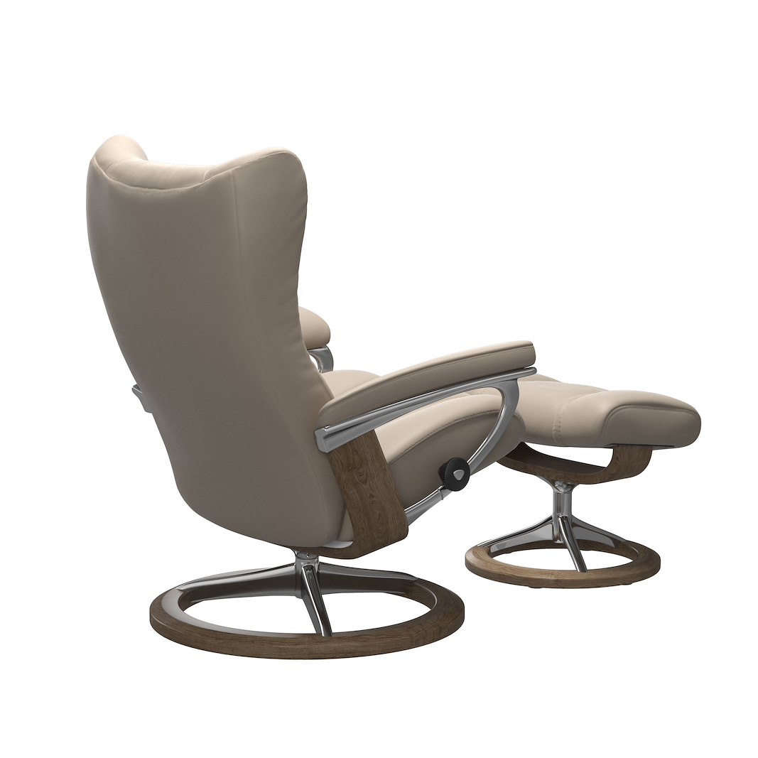 Stressless® Wing (M) Lenestol med krakk Hud Paloma Mushroom og Signature understell i røkt eik og alu