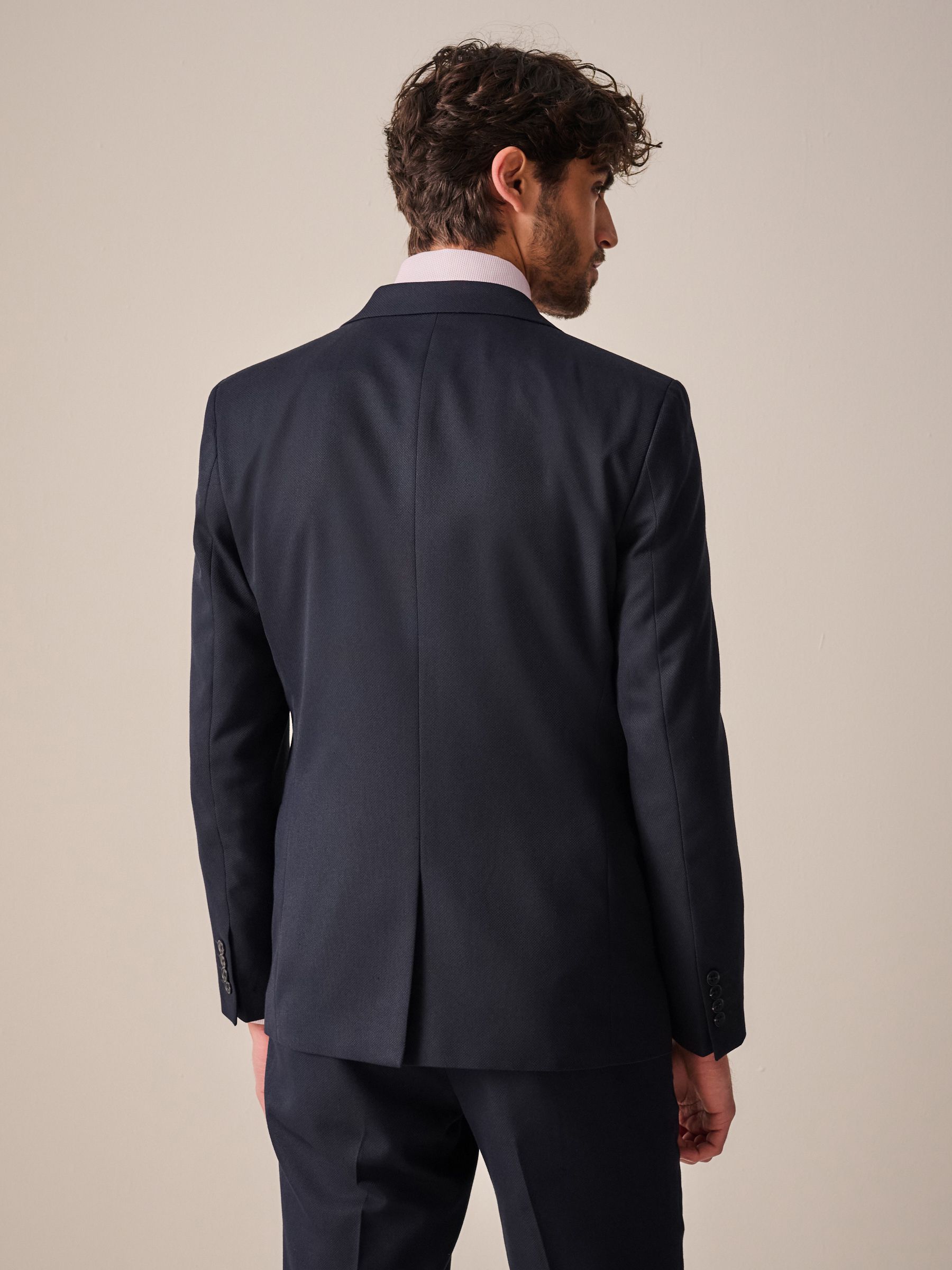 Donkerblauw - Slim Fit - Kostuum met textuur: colbert