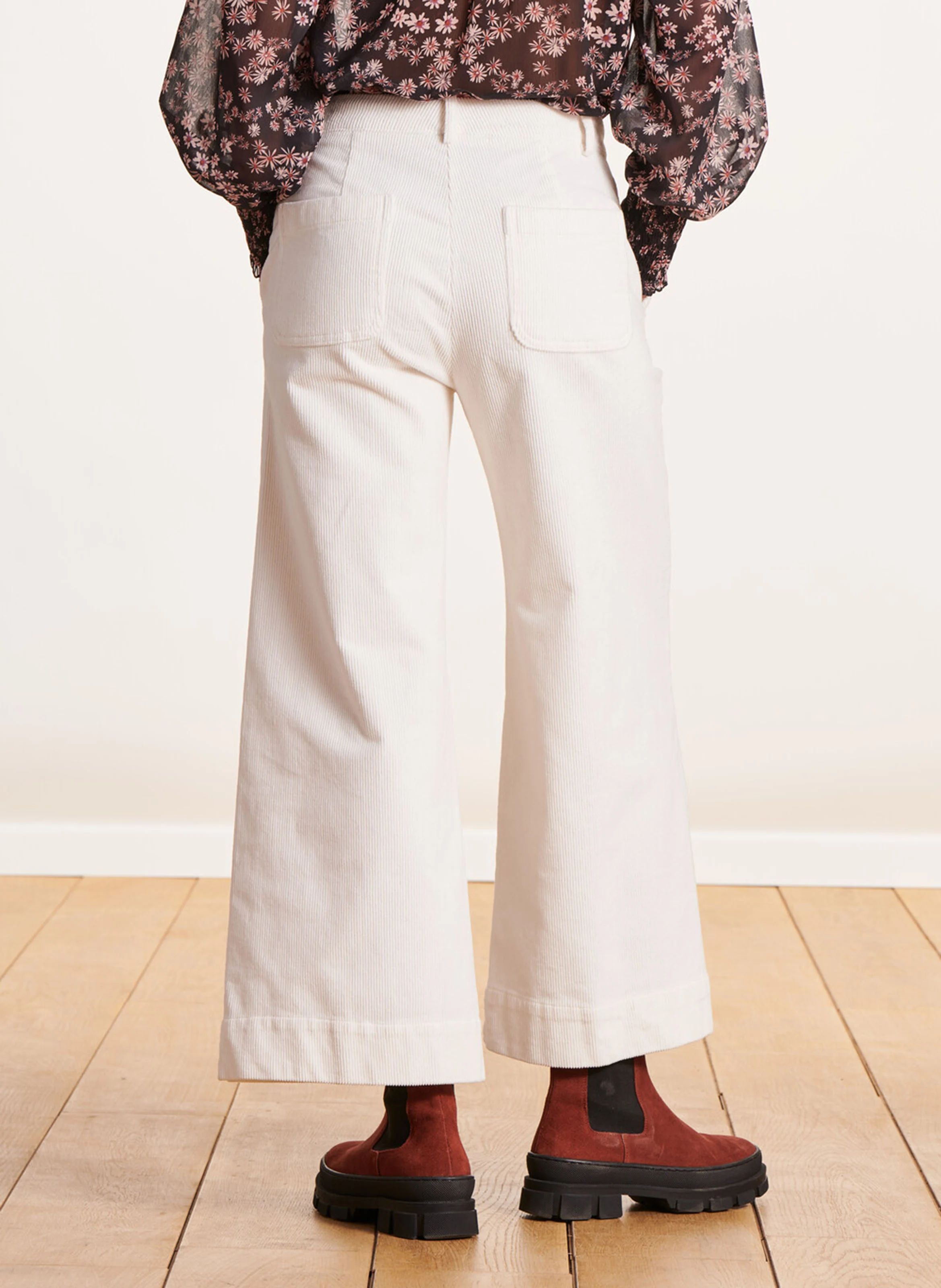 Pantalon large taille haute en coton mélangé | Blanc