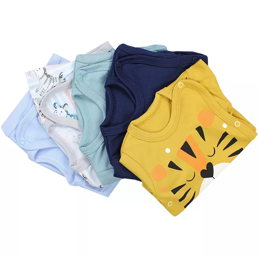 TupTam Baby Jungen Kurzarm Wickelbody 5er Set blaugelb