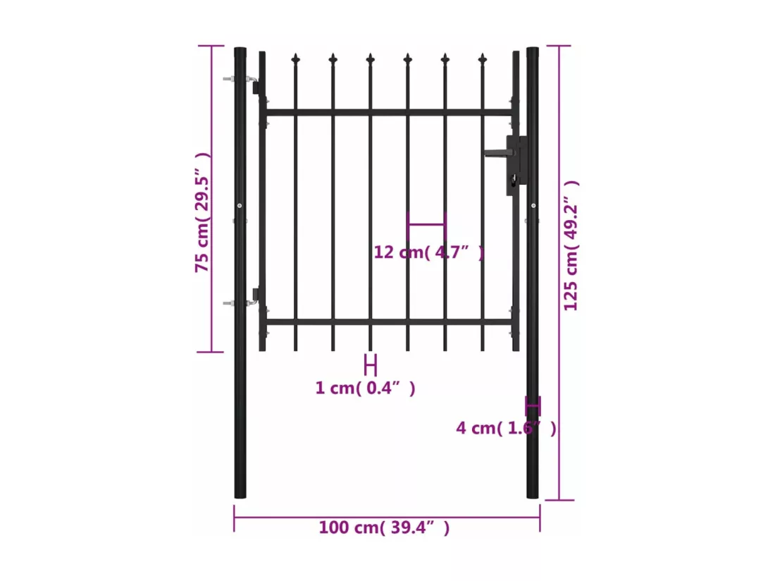 Portail avec haut sous forme de lance 100x75 cm