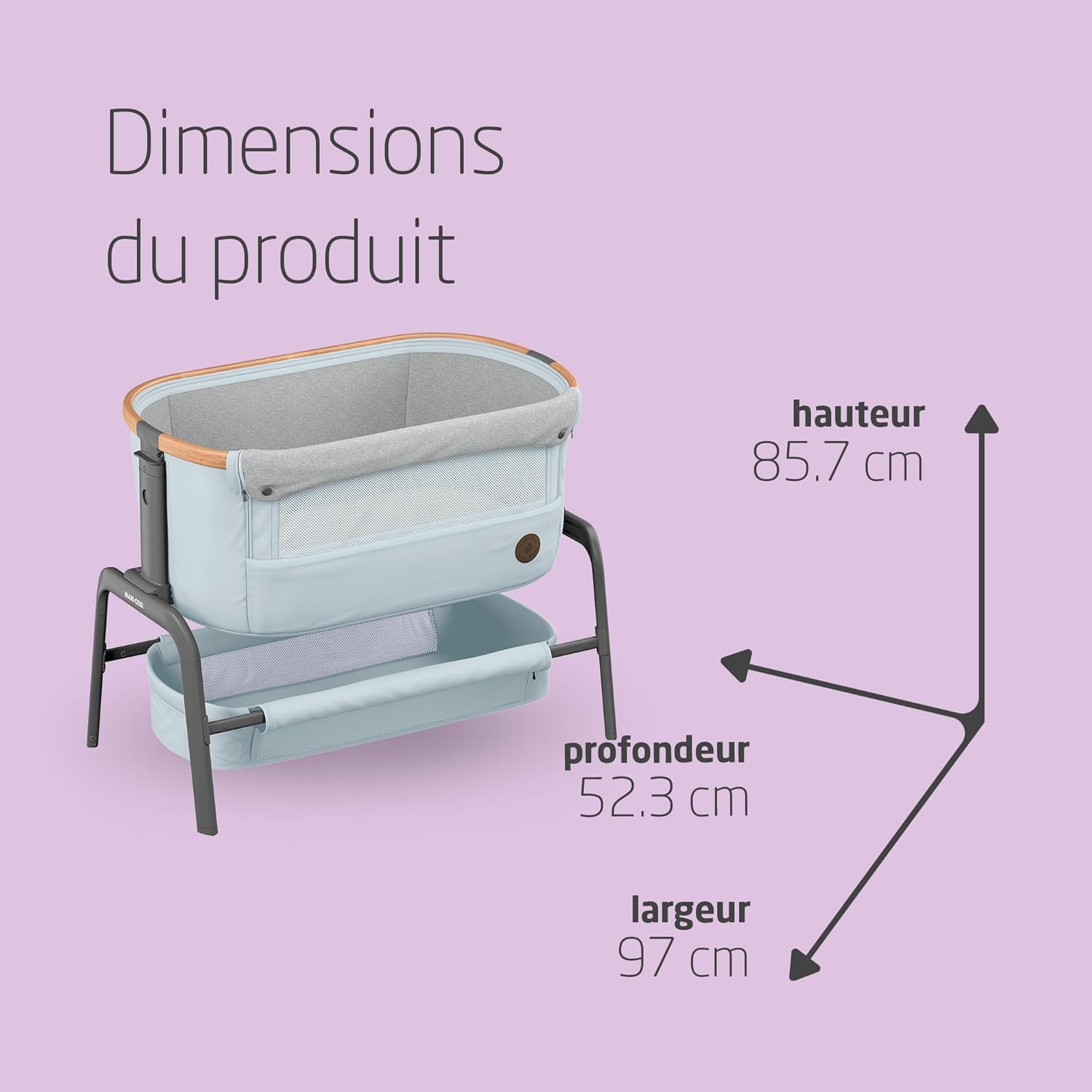 Maxi-Cosi Iora Berceau Cododo, Lit Cododo Bebe Pliable, 0-6 Mois, 9 kg Max, 4 Inclinaisons et 5 Hauteurs, Système Coulissant, Matelas Confort, Grand Panier, Facile à Transporter, Essential Graphite