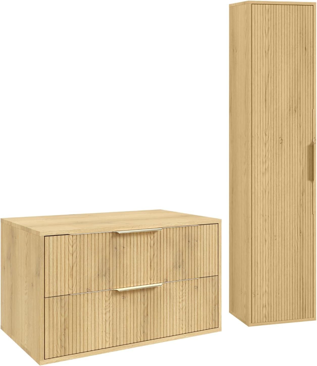 Badplaats Waschbeckenunterschrank Rimini 80 x 46 cm Eiche - Hängender Badezimmerschrank mit 2 Schubladen und Hochschrank