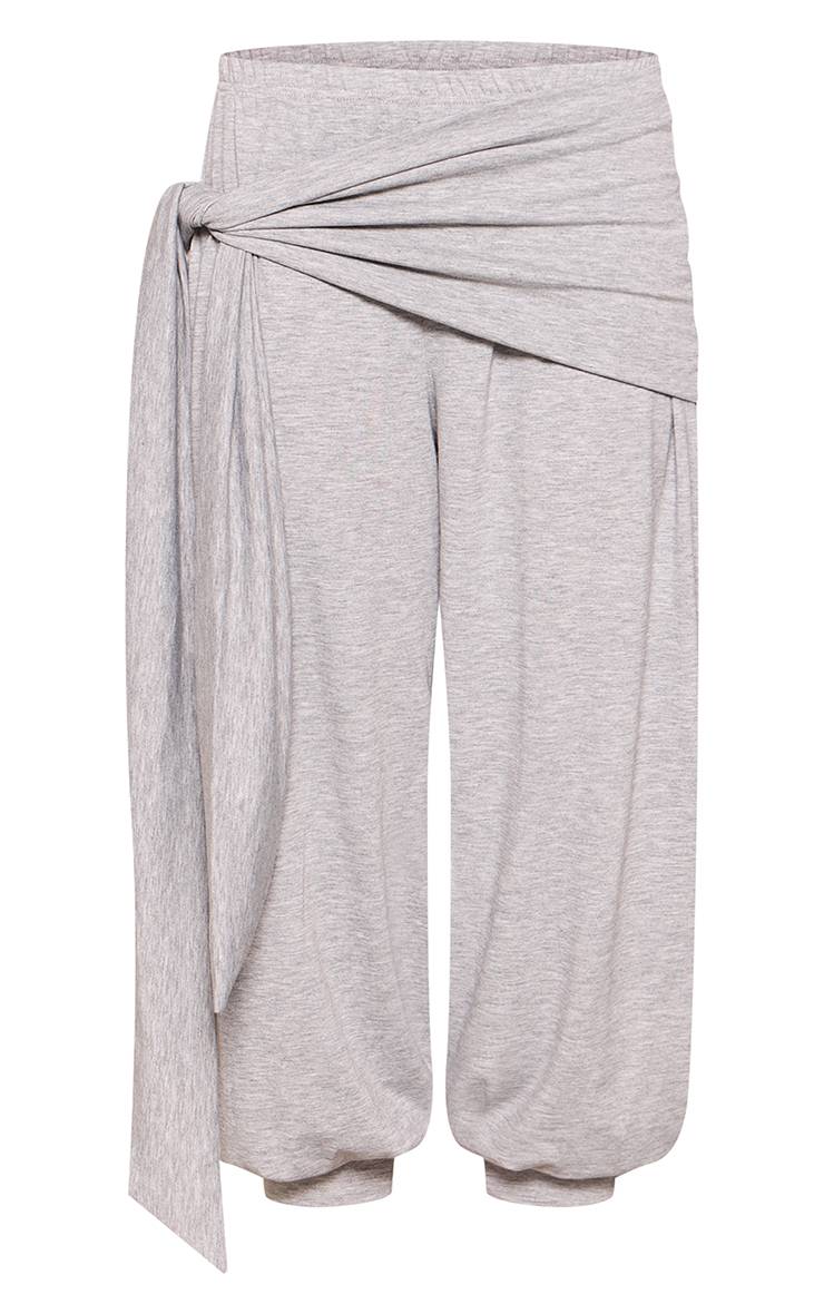 Gris Chiné Pantalon En Jersey À Jambes Resserrées Avec Lien Noué À La Taille