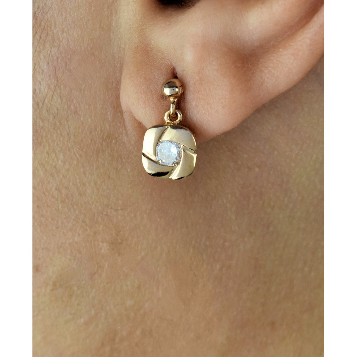 Boucles d'oreilles carré pendant oxyde de zirconium Plaqué OR 750 3 microns