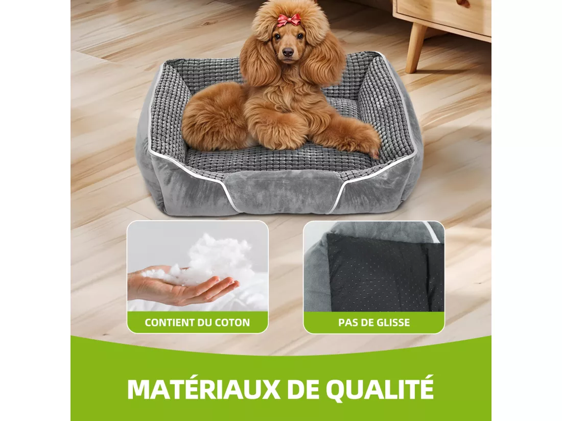 YITAHOME Panier - Moyen Chien - Gris - Dehoussable - Orthopédique - lit Chien - Matelas Lavable - 64x53cm
