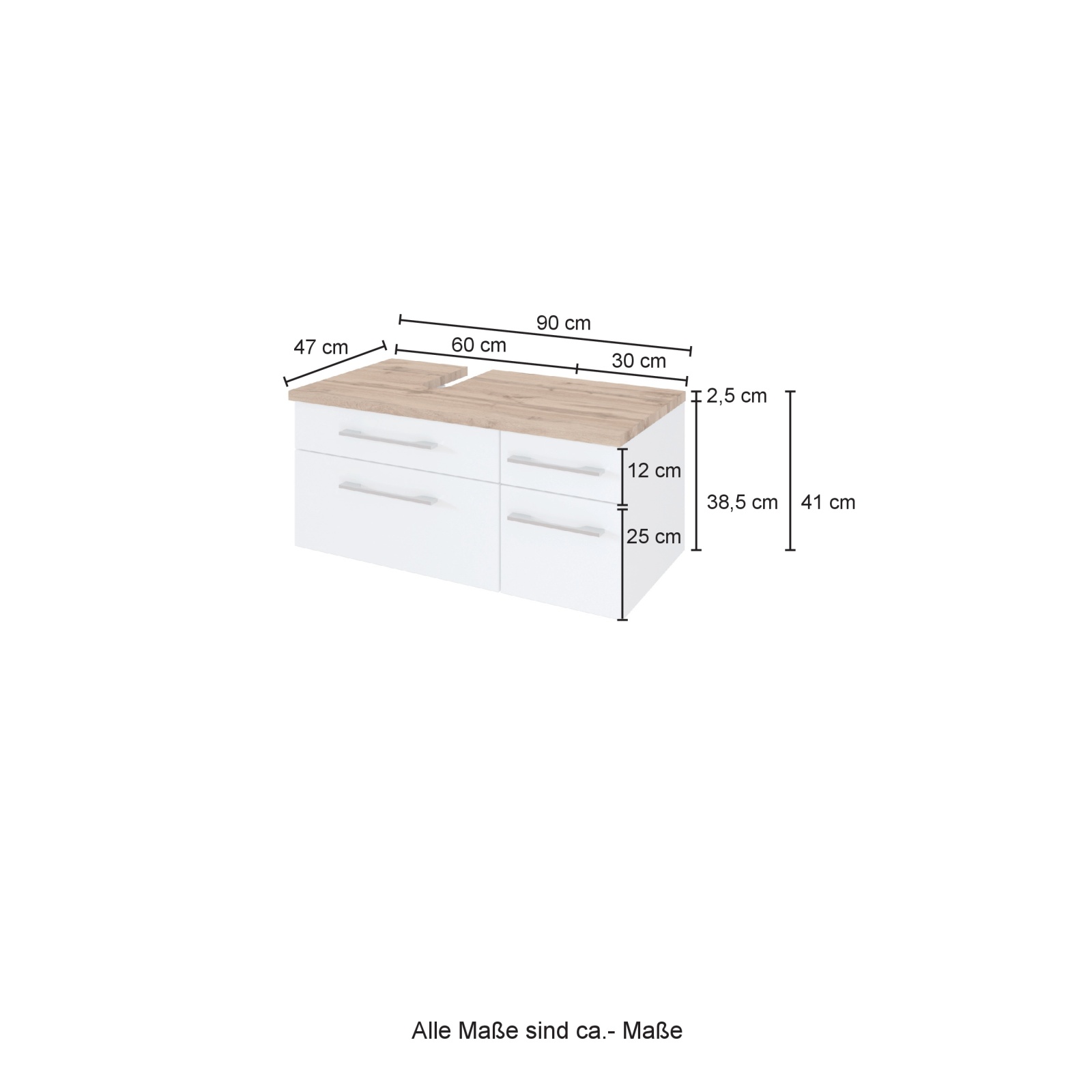 Unterbeckenschrank DAVOS - grafitgrau - Wotaneiche - 90 cm breit - links