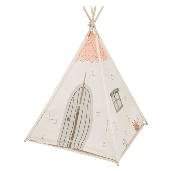 Kikkaboo Tipi em Madeira com Tapete de Atividades Almofadado - Casa Bege