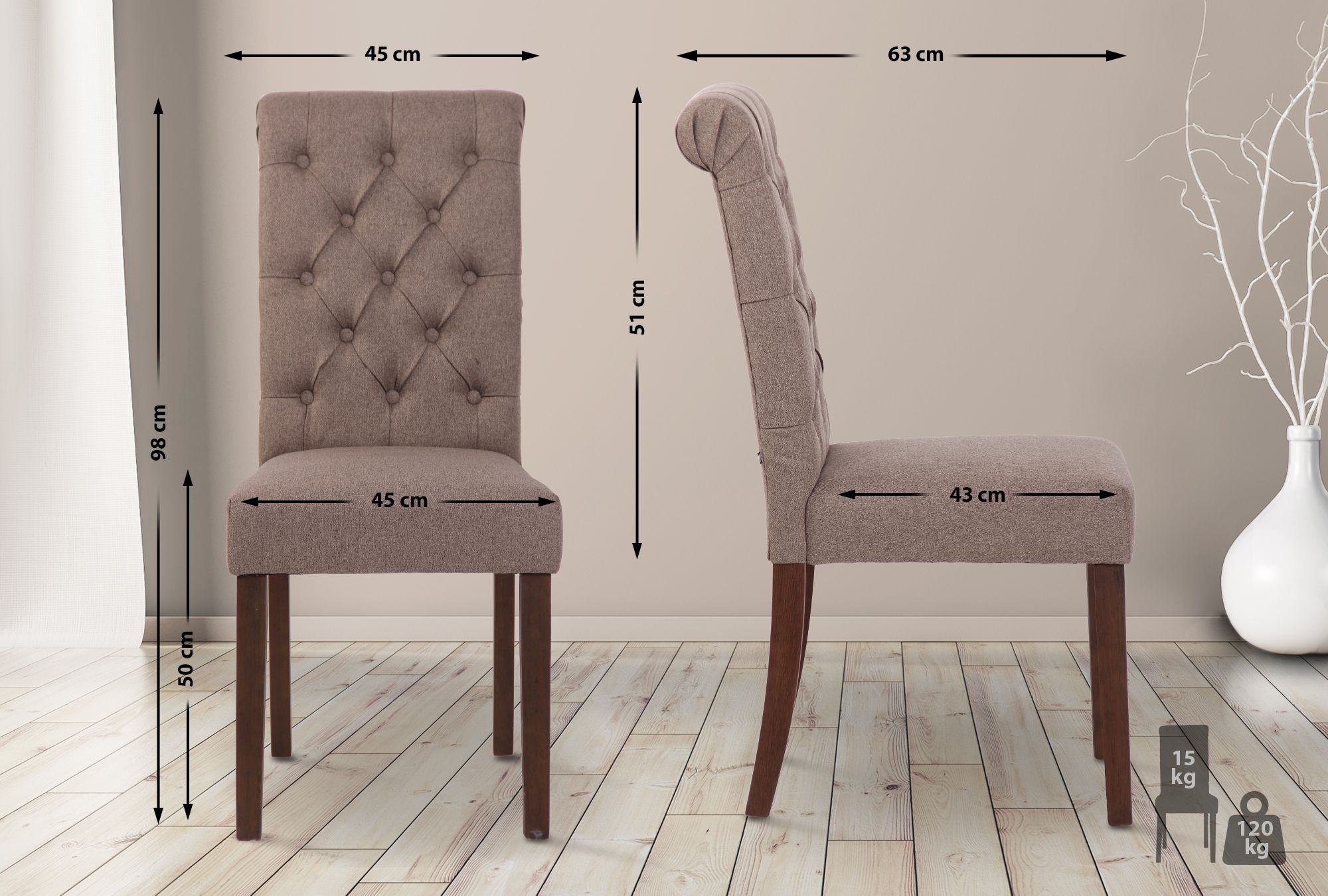 CLP Esszimmerstuhl Lisburn I Samt I Stoff I Polsterstuhl Gesteppt Chesterfield Design