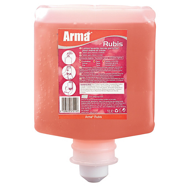 Cartouches savon mains et corps Deb Arma Rubis 1 L, lot de 6