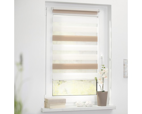 Lichtblick dubbel rolgordijn, zonder boren, crème-bruin-wit, 45x150 cm, inclusief klembeugels