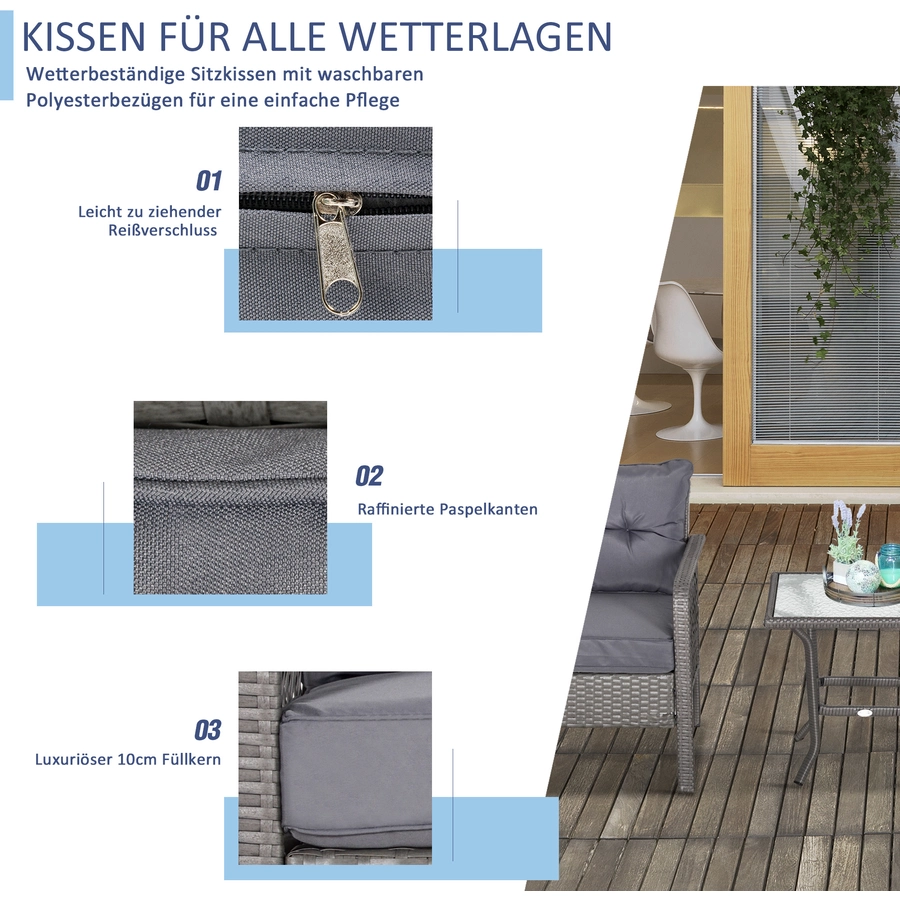 Outsunny Rattan Sitzgarnitur 5-teilig grau