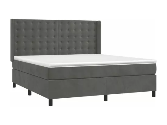 Sommier tapissier matelas et LED Gris foncé 180x200 cm Velours