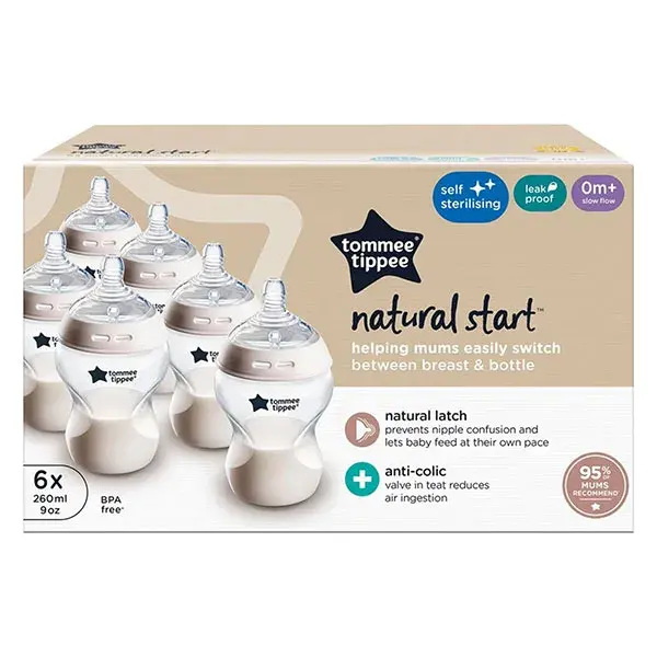 Mamadeira Tommee Tippee Closer To Nature para bebês a partir de 0 meses, pacote com 6 unidades de 260ml