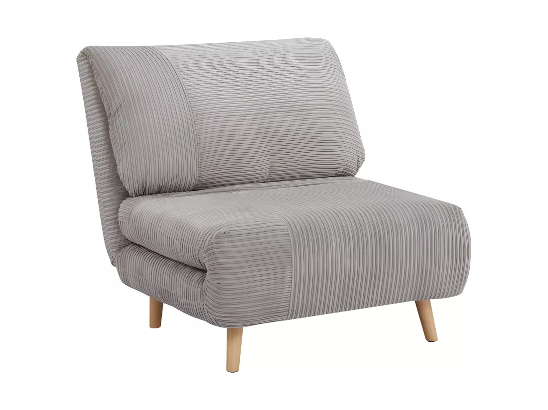 Fauteuil convertible en velours côtelé PALULA - Gris clair