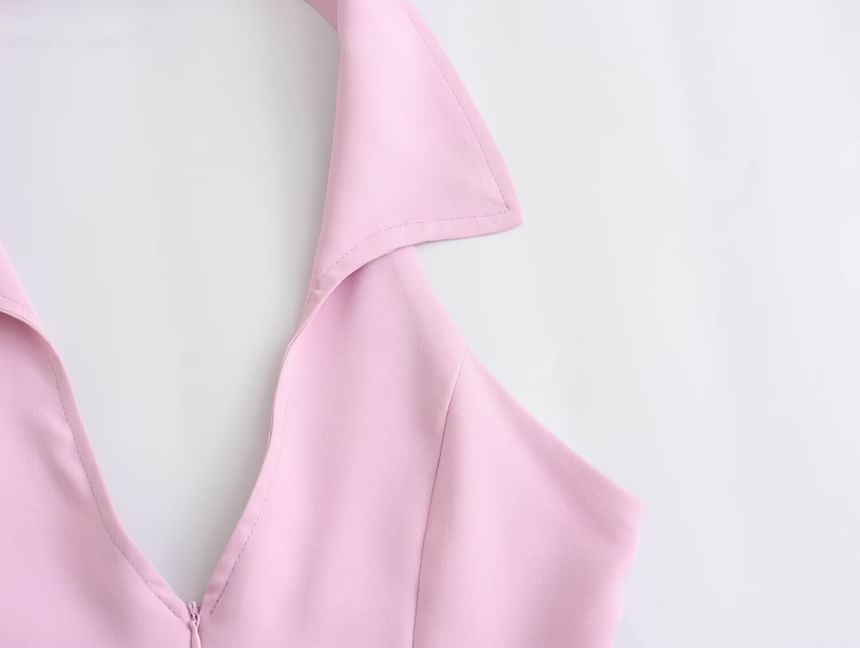 Sensarra - Halterkraag V-hals Effen Top met Rits / Mid Rise Mini Skort / Set