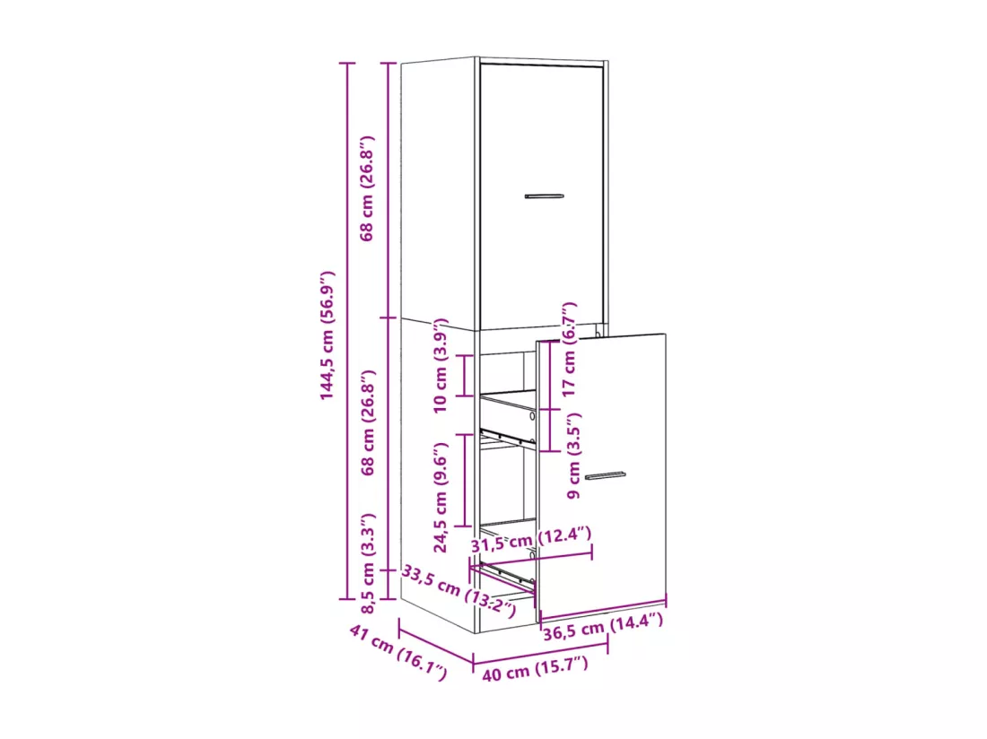 Armoire d'apothicaire gris béton 40x41x144,5 cm bois ingénierie
